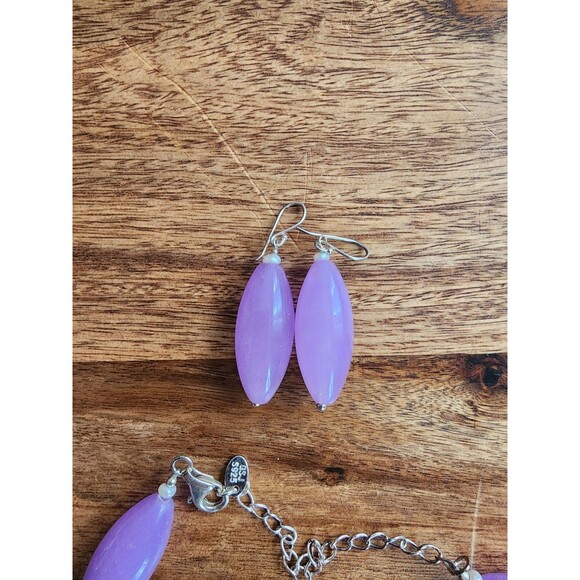 Lavender Jade Purple Gemstone Sterling Silver Signed GSJ Necklace Earrings Set 3 - Picture 3 of 7